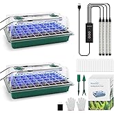 BlumWay Seed Starter Tray with Grow Light,2 Pack 80 Cells Seedling Tray Kit with Humidity Dome/Indoor Plant Starter Kit, Adjustable Brightness Plant Germination Trays