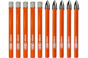 BGTEC Dry Diamond Drill Bits Set - 5pcs 1/4" Tile Drill Bits and 5pcs 1/4" Carbide Drill for Granite Marble Porcelain Ceramic