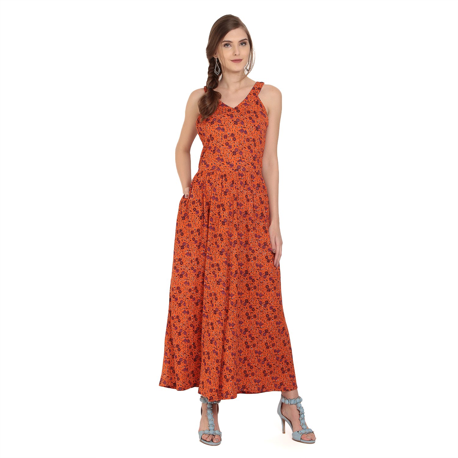 abiti bella women's rayon floral jumpsuit (orange)