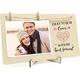 Couple Picture Frame Romantic Gifts for Him Her Wife Husband Gift Idea Wooden 4x6 Photo Frame Keepsake Christmas Happy Wedding Anniversary Chritmas Bridal Wedding Shower Gifts for Desk Table Decor