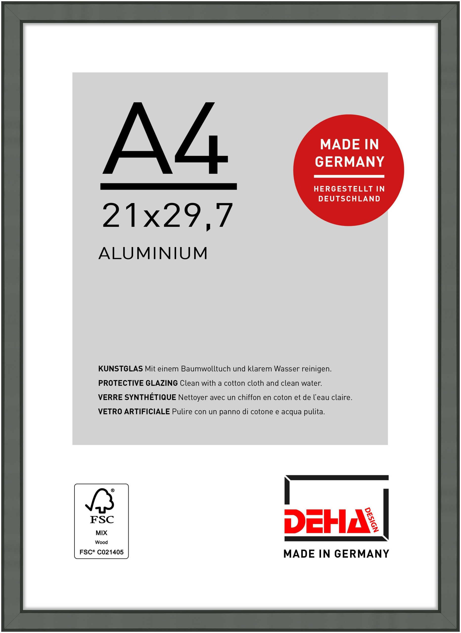 DEHA Design Boston Aluminium Picture Frame - A4 (21x29.7 cm) – Grey - with Synthetic Glass and Push/Turn Clips