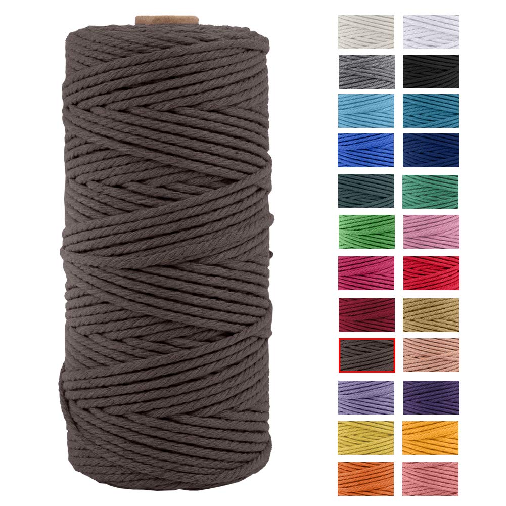 JeogYong Macrame Cord Thick Natural Cotton Cord Yarn Macrame Rope for Wall Hangings, Plant Hangers, DIY Crafts, Home Decorations, Gift Wrapping 3mm x 100m (Brown)