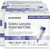 McKesson Lancets for Diabetes Testing Lancing Device, 28 g, 1.5 mm, 200 ct | Push Button Activation, Single Use, McKesson Safety Lancet, Retractable, 28 Gauge