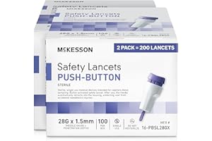 McKesson Lancets for Diabetes Testing [200 Count] Lancing Device for Blood and Glucose Test, 28G x 1.5 mm, Push Button Activation, Sterile, Single Use