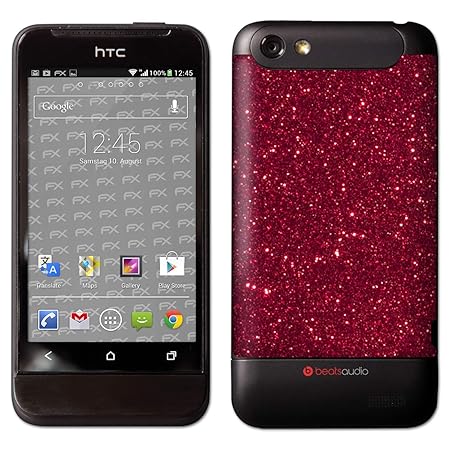 atFolix Skin kompatibel mit HTC One V, Designfolie Sticker (FX-Glitter-Ruby-Red), Reflektierende Glitzerfolie