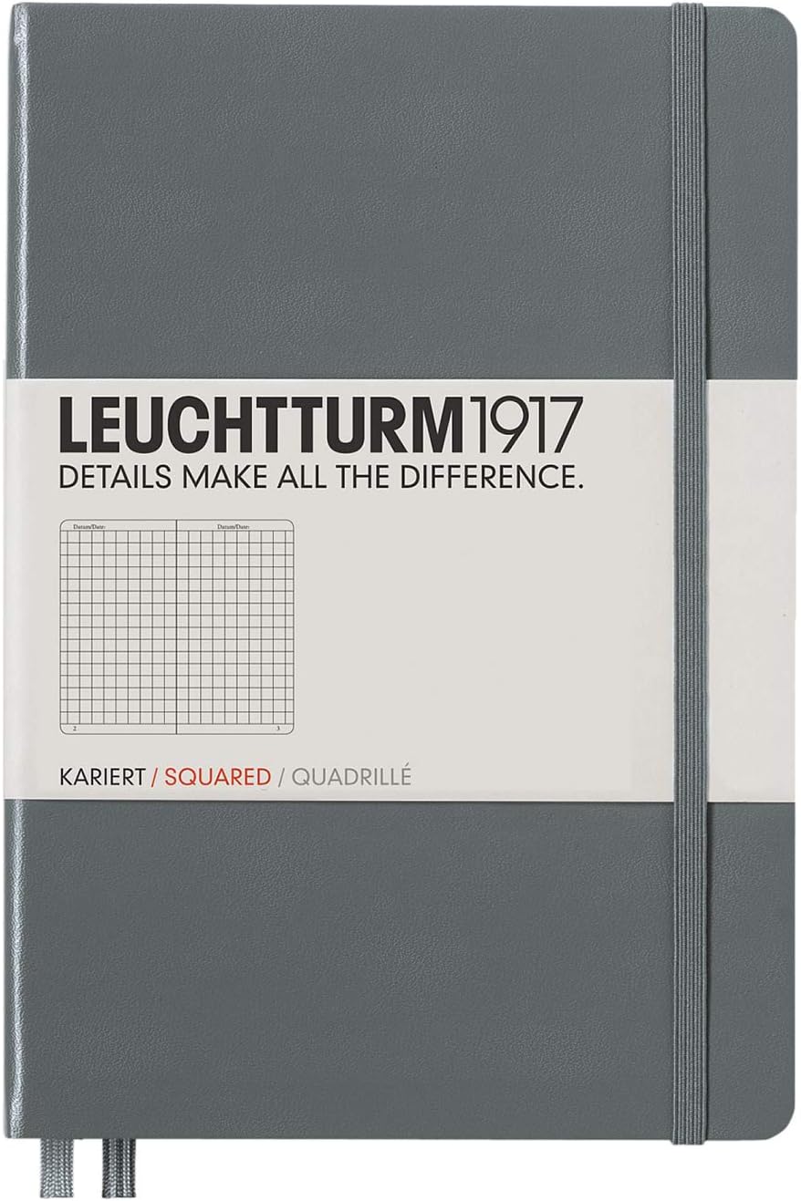 LEUCHTTURM1917 344783 Notebook Medium (A5), 249 Numbered Pages, Squared, Anthracite