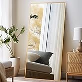 Beauty4U 71" x 32" Large Full Length Mirror with Stand, Gold Wall Mounting Full Body Mirror, Metal Frame Full-Length Tempered Mirror for Living Room, Bedroom