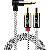 CableCreation Angle 3.5mm to RCA Cable 1.6FT/0.5M | HiFi Sound, 3.5mm Male to 2RCA Male, RCA to Aux for Smartphones, MP3,Tablets, Speakers,Home Theater,HDTV
