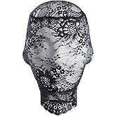Lace Full Face Masquerade Mask Mesh Headwear Rave Hollow Out Head Covers Black Body Chains Halloween See Through Costume Party Outfits