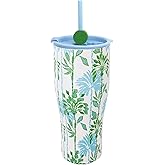 Lilly Pulitzer Stainless Steel Tumbler with Lid, Silicone Charm, and Reusable Flexible Straw, Insulated Travel Cup Holds 36 Ounces (Swayin in the Breeze)