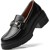TKKAE Loafers for Women Women's Penny Platform Chunky Loafers Slip-Ons with Gold Buckle Comfortable Business Casual Dress Office Work Shoes for Ladies