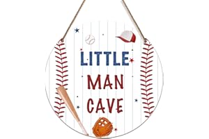 SIMIMI ART Little Man Cave Wooden Sign Space Decor, Baseball Lover Wood Hanging Wall Art Decor, Nursery Boys Kids Playroom Classroom Decor