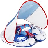 SwimSchool Freestyle Swimmer Baby Pool Float with Multi-Position, Adjustable Safety Seat, Free Swimming, Dual Air Chambers Safe, Red-White-Blue Nautical