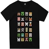Minecraft T-Shirt Sprites Characters Gamer Gifts Boys Black Short Sleeve Top