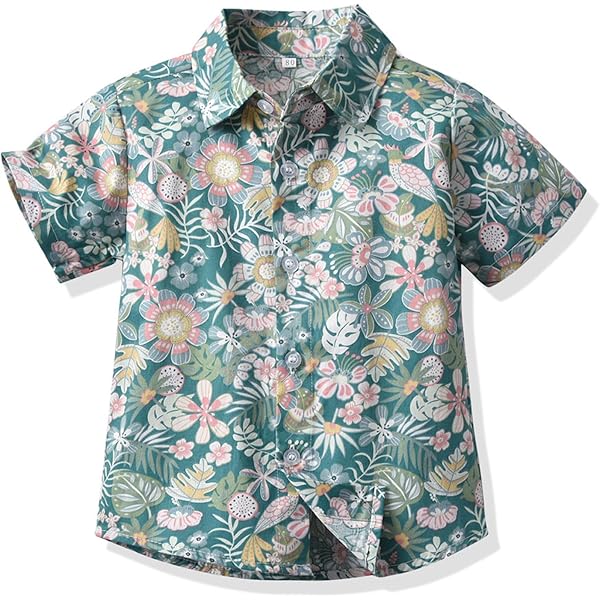 Zaldita Chemise D'Été Boutonnée Garçon Enfant - T-Shirt Floral Hawaïen Manches Courtes Vacances