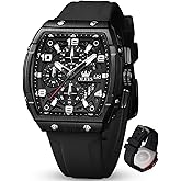 OLEVS Watches for Men Luxury Large Face Dress Men's Watches Silicone Strap Waterproof Chronograph Nice Analog Quartz Casual Mens Wrist Watch Relojes para Hombres(Black/Red/White Strap)