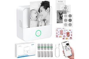 eSynic Portable Mini Sticker Printer-USB-C Rechargeable-Bluetooth Mini Printer-Lnkless Printing-210DPI Print Resolution-5 Rol
