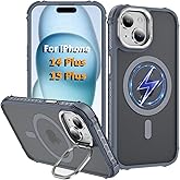 KETGII i Phone 14 Plus Case, for iPhone 15 Plus Case, Compatible with MagSafe Wireless Charging, Heavy Duty, Shockproof, Adjustable Kickstand, Slim Matte Anti-Fingerprint Gray.