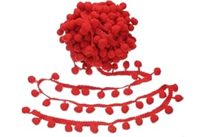 uxcell 10 Yards Pom Pom Trim Ribbon, 1" Wide Red Pom Pom Ball Fringe Trim Sewing Fringe Fabric Trim Ribbon for DIY Crafts Curtain Clothes Pillow Home Decoration