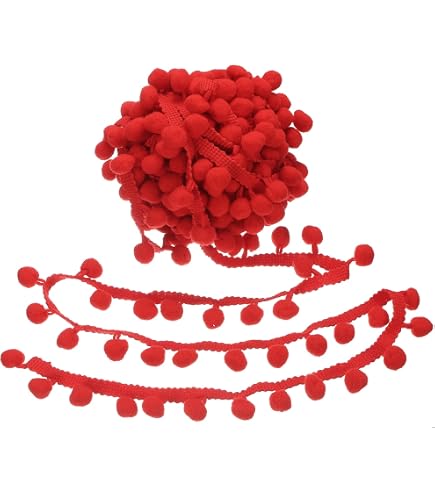 PH PandaHall 20 Yards Large Pom Pom Trim - 18mm Balls On 10mm White Ribbon For DIY Crafts