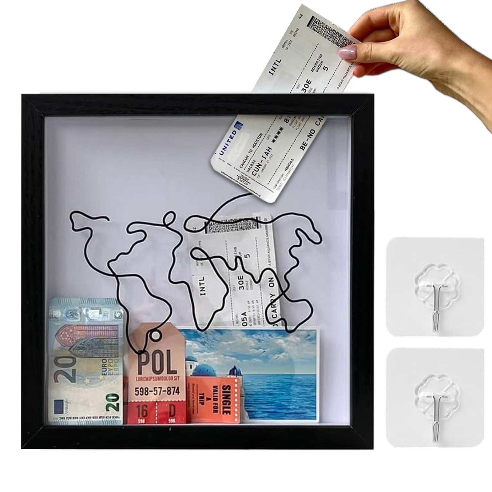 Adventure Archive Box Frame,Black Travel Memory Box,Ticket Box Frame with Slot,Wooden Travel Ticket Collection Shadow Box Frame,Creative Memory Box Display Case for Movie Sporting Ticket(30*30cm)