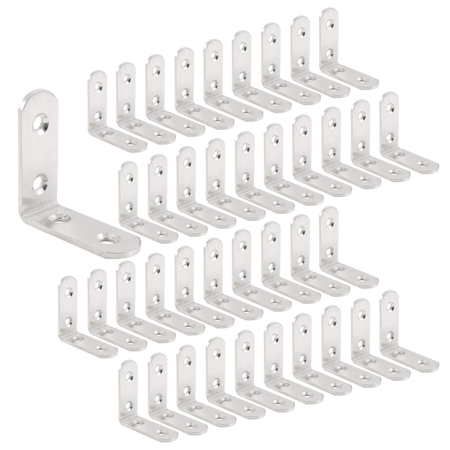 LIKERAINY Corner Braces Joints 50x50x16mm Right Angle Brackets Fastener Stainless Steel Plates L Shaped Furniture Shelf Support Connectors 40 Pcs