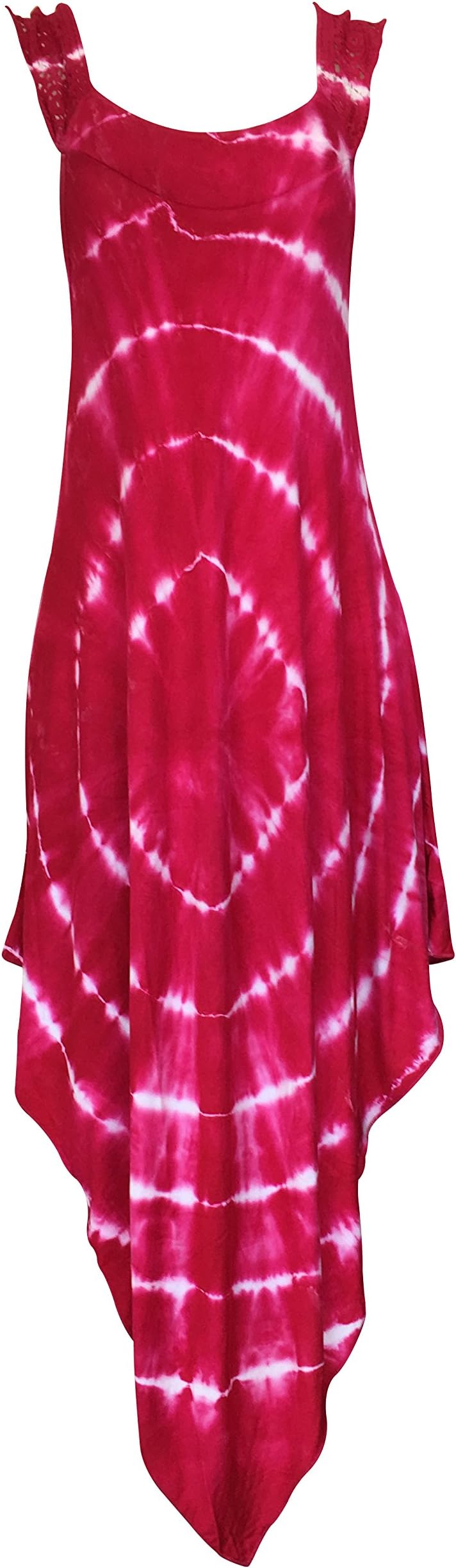 India Boutique Crochet Dress Embroidery Summer Beach Handkerchief Umbrella Dress, Red Diamond Tie-Dye