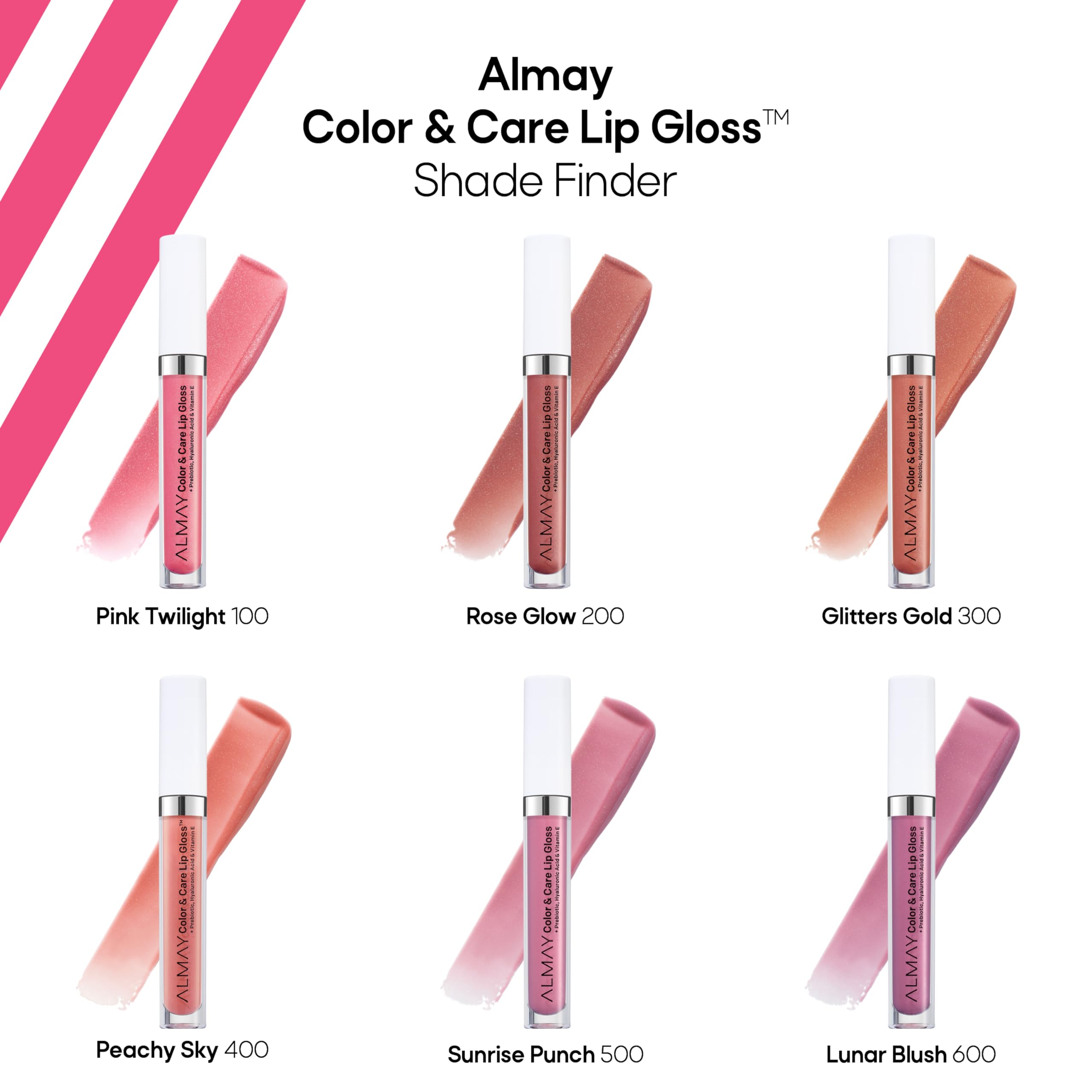 Almay Color & Care Hydrating Lip Gloss, Soft Natural Hues, Prebiotic Complex, Hyaluronic Filling-Sphere Technology, 200 Rose Glow, 0.1 Fl Oz