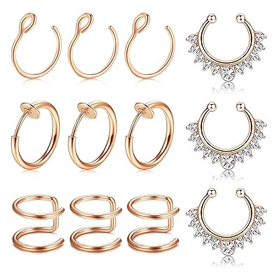 MODRSA Fake Nasenpiercing Nasenring Hoop 12 Stück Chirurgenstahl Fake Lippe Ohr Nase Septum Ring Non-Pierced Clip On Nasenpie