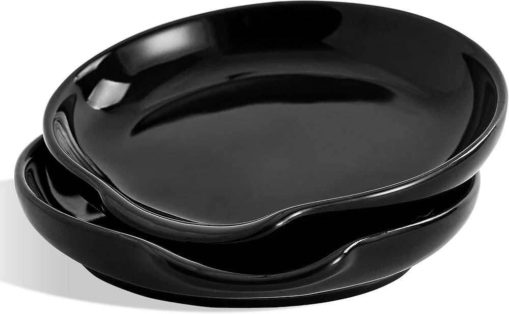 Swuut Ceramic Spoon Rest Set of 2 - Black Spoon Holders for Kitchen