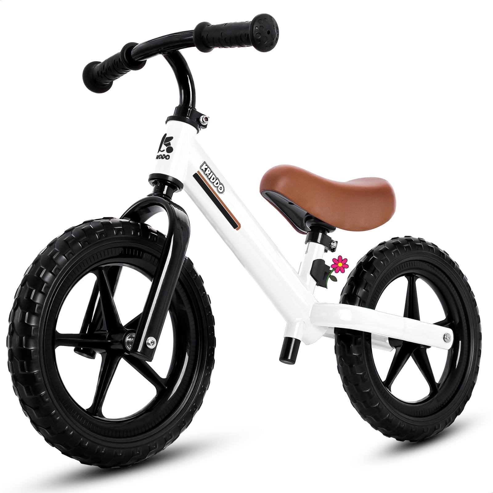 KRIDDO Toddler Balance Bike 2 Year Old, Kids Balance Bike for 2-5 Years Old, Dual Bearing for Smoother Riding, Adorable Plate, Adjustable Seat and Handlebar, Toddler Bike Gifts Age 2-3, White