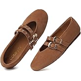 GOUPSKY Mary Jane Shoes for Women Mesh Ballet Flats with Adjustable Double Buckle Strap Comfortable Slip On Dress Shoes for Daily