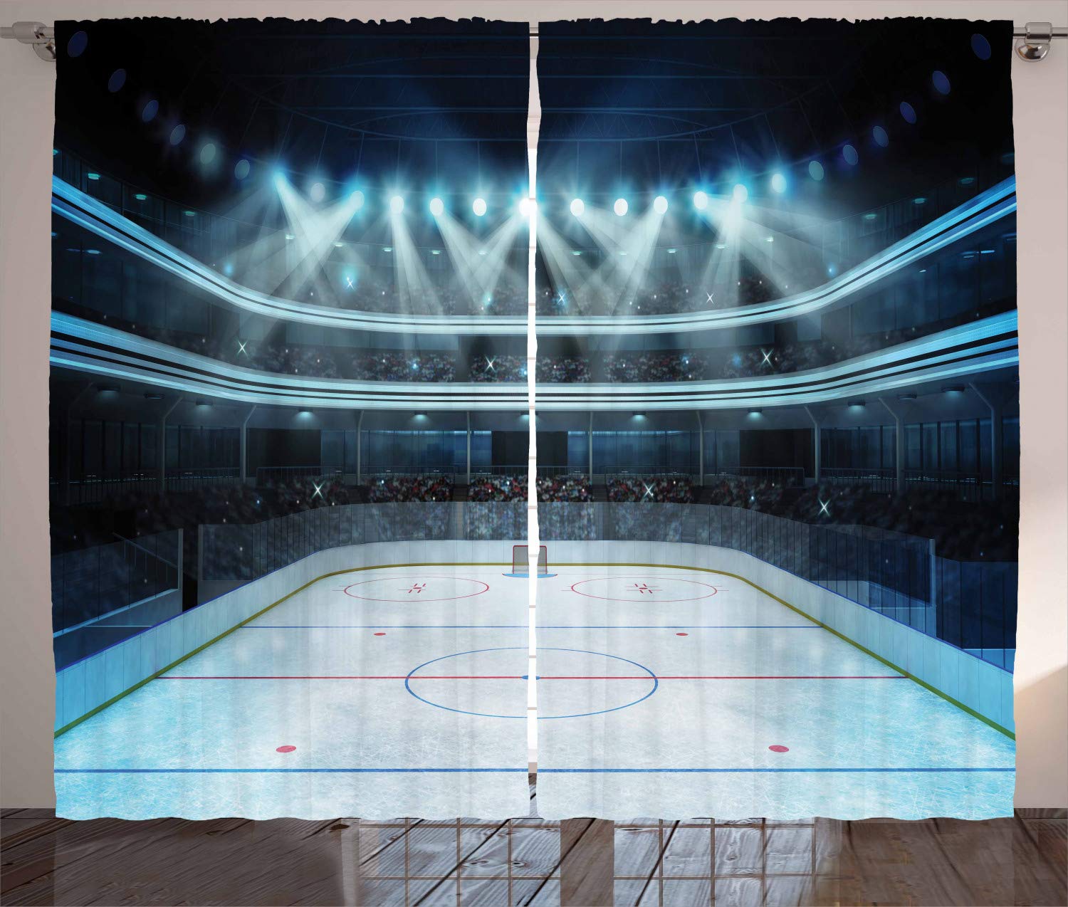 ABAKUHAUS Hockey Curtains, Photo of a Sports Arena Full of People Fans Audience Tournament Championship Match, Living Room Bedroom Window Drapes 2 Panel Set, 96 L X 110 W, Multicolor