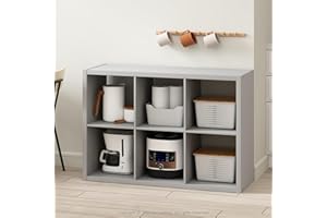 Furinno HERMITE Kitchen Island, 6-Cube Coffee Bar, Kitchen Storage, Bakers Rack, for Pantry Organizers and Storage, Kitchen Organization, Light Grey