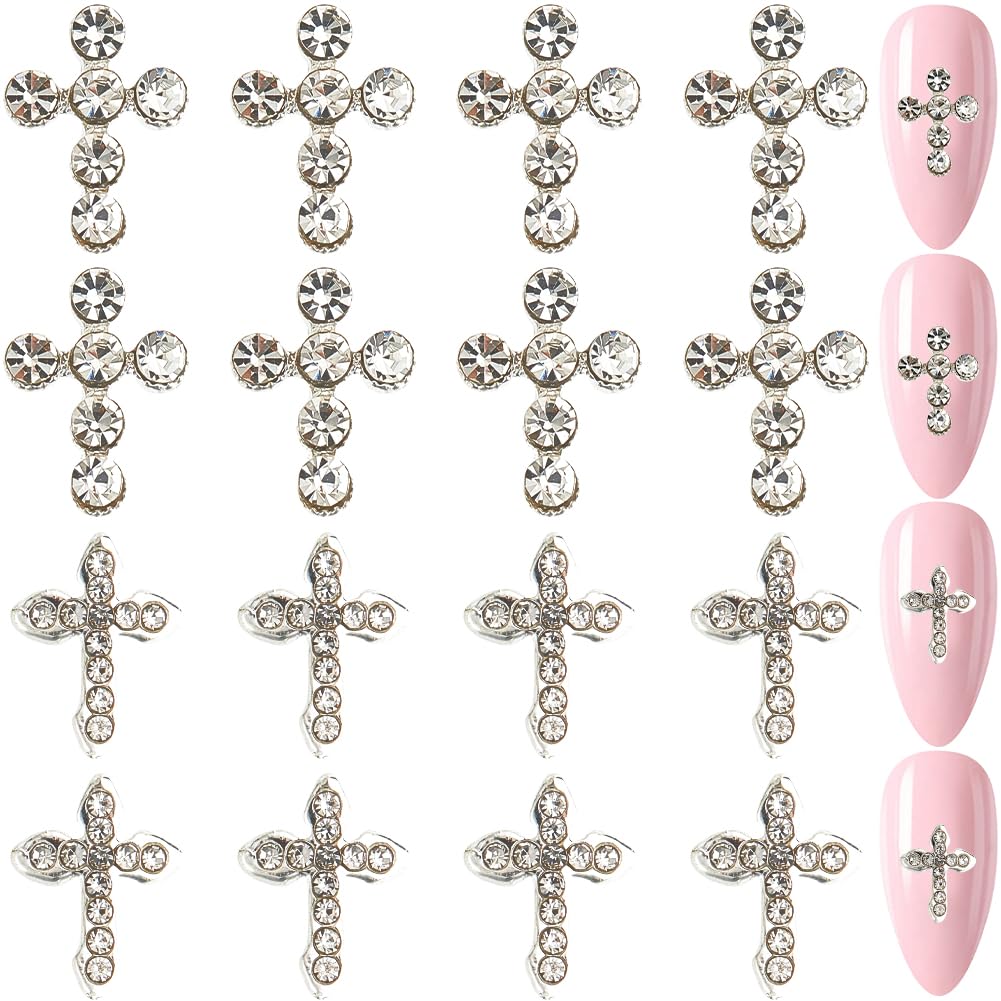 CRASPIRE 40Pcs Cross Nail Charms 3D Y2K 2 Styles Metal Alloy Rhinestone Flat Luxury Nail Gems Set Gothic Vintage Punk Studs Decor for Women Art Crafts DIY Jewelry Christmas Decorations Cellphone