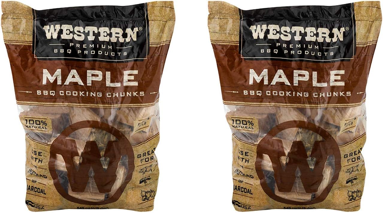 Western BBQ Maple Barbecue Flavor Wood Cooking Chunks for Grilling and Smoking Poultry, Pork, and Vegetables (2-Pack)