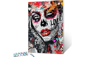 AIHONMIN Black Red Clown Paint by Numbers Kits for Adults DIY Canvas Oil Painting Acrylic Pigment Kits Graffiti Style Paint by Number Joker Avatar Gothic Style for Home Wall Art Decor Gift 16x20In (Frameless)