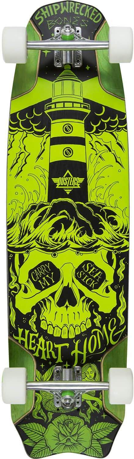 Dusters Bones Longboard Complete Skateboard,Green,37