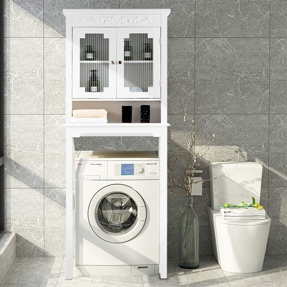 AOAPUMM Armadietto per WC, armadietto da bagno, scaffale sottile, scaffale regolabile, salvaspazio, facile da montare, bianco