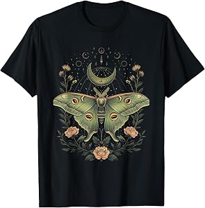 Moon Moonphase Flower Butterfly Cottagecore Luna Moth T-Shirt