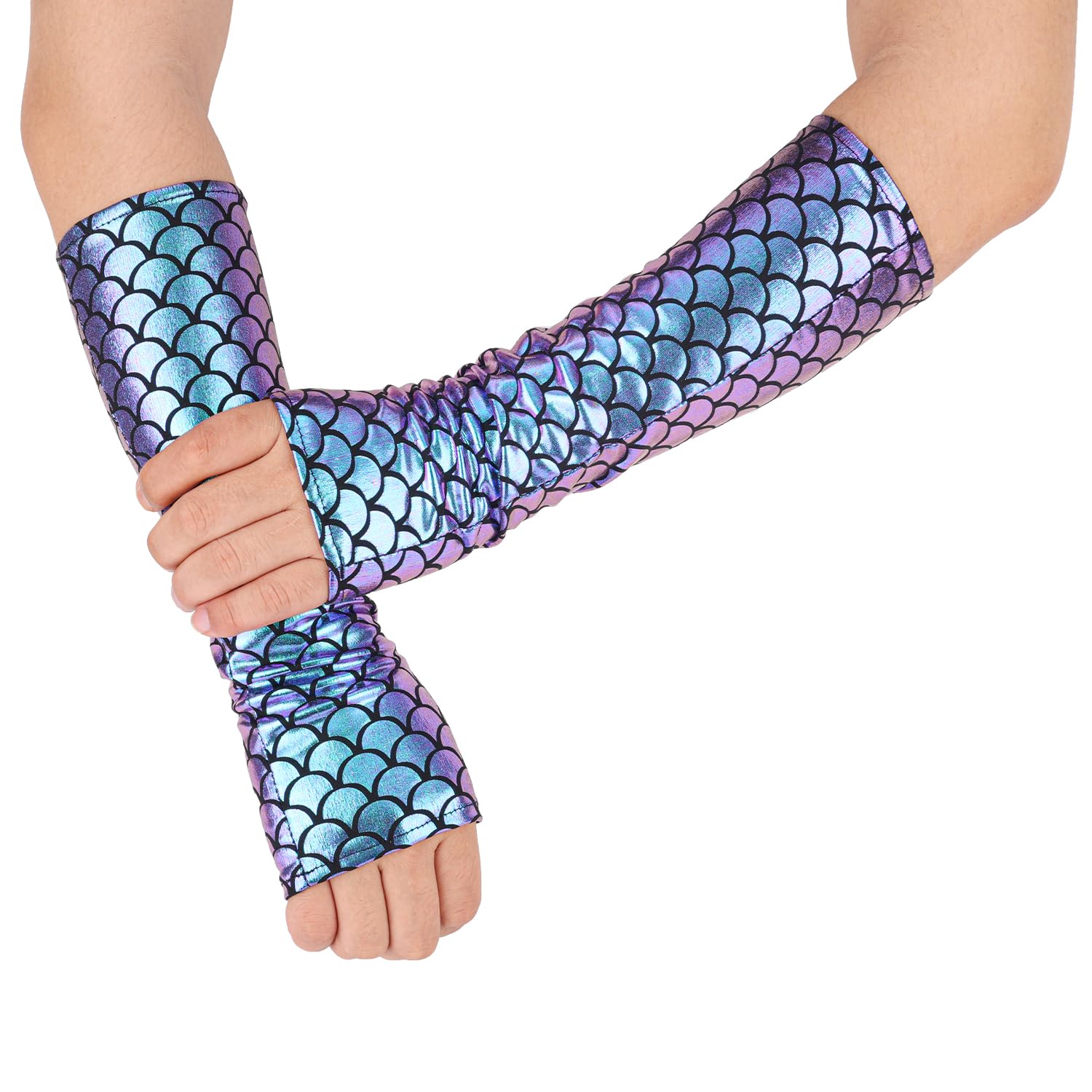 Mikovivi Mermaid Gloves, Fantasy Purple, Size M, Fish Scale Pattern, Soft Hot Stamping Cloth, Fingerless, 11.61 Inch Long, Women's/Unisex, Halloween/Cosplay, Mermaid Themed Party, Gift Idea
