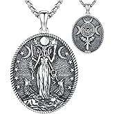DRINSPER Hecate Wiccan Triple Moon Goddess Necklace Tetragrammaton Nudo De Bruja Plata 925 Original Sterling Silver Cat Moon Pendant Hekate Witch Necklace Amulet Witchy Jewelry Gifts for Women Men