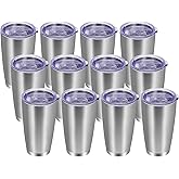 VEGOND 20oz Tumbler with Lid and Straw Stainless Steel Tumbler Cup Bulk Vacuum Insulated Double Wall Travel Coffee Mug Powder Coated Coffee Cup(Stainless 12 Pack