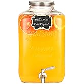 2 Gallon Glass Drink Dispensers, Large Glass Water Dispenser, Stainless Steel Leakproof Spigot and Lid, Drink Dispensers for Lemonade, Iced Tea, Juice, Punch, Parties