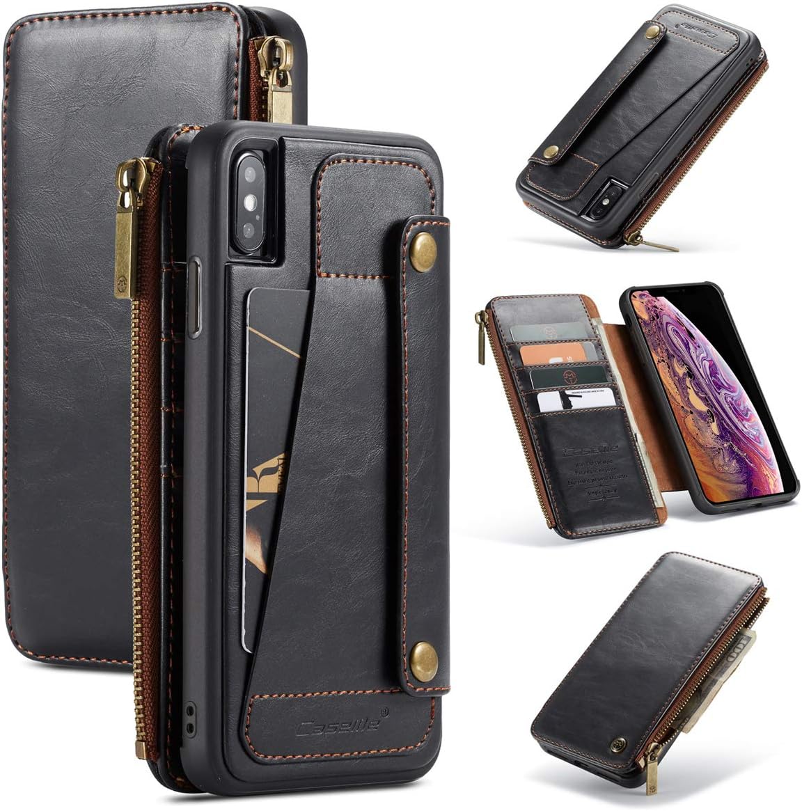 ARJOSA iPhone X 11 8 7 6 & Plus Folio Flip Shockproof Protective Leather Wallet Case Cover with Kickstand Slot Card Holder for Apple (Black, iPhone 11 Pro)