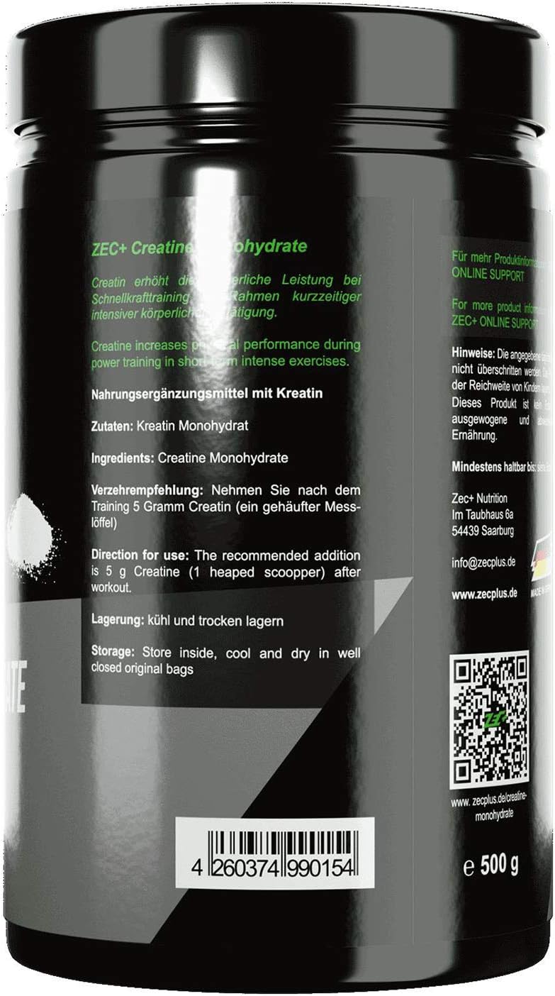 ZecPlus pure creatine monohydrate powder, for more strength endurance, muscle growth, boost, tasteless, 500 g powder - Image 3