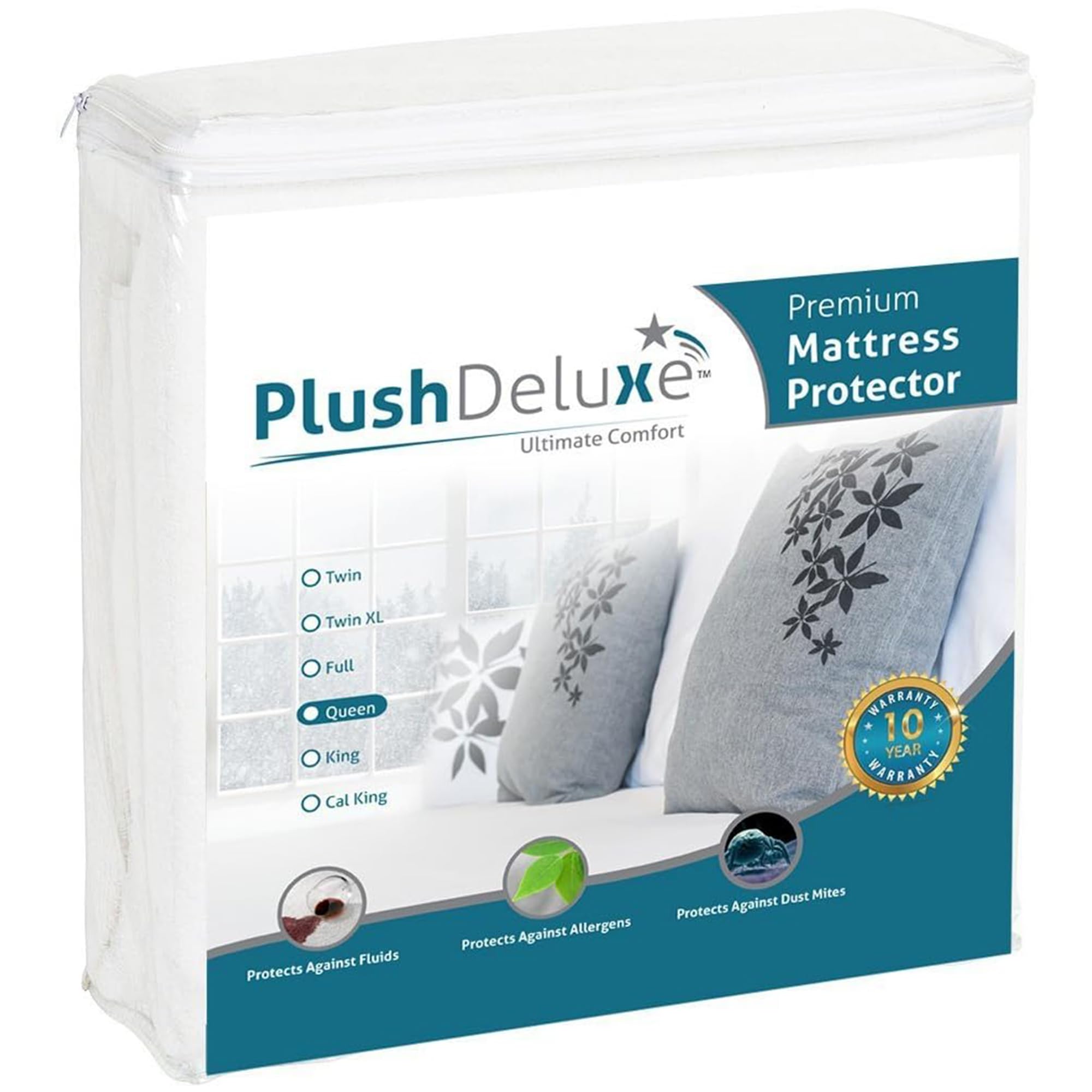 Photo 1 of PlushDeluxe Queen Cotton Mattress Protector – Waterproof Cover with Fitted Sheet Design – Soft and Durable Mattress Pad for Noiseless Sleep – Easy to Install and Clean
