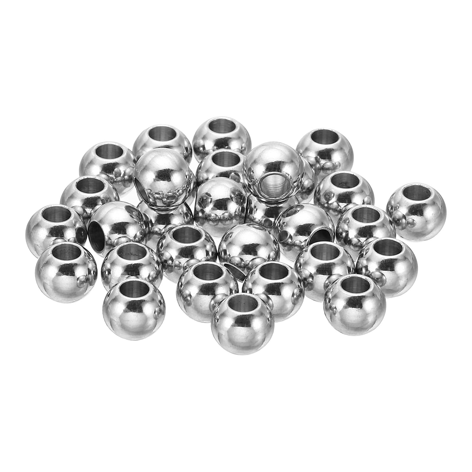 PATIKIL Smooth Round Spacer Beads, 30 Pcs 8mm OD 3.5mm ID 304 Stainless Steel Loose Balls Spacers Metallic Seamless Ball Beads for DIY Bracelet Necklace Earring Jewelry Making, Silver — image 1