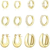 HILXURY 6 Pairs Small Gold Huggie Hoop Earrings for Women, 14K Gold Plated Cartilage Piercings Hoop Earrings Hypoallergenic, Trendy Lightweight Chunky Hoops Set for Women Gifts.