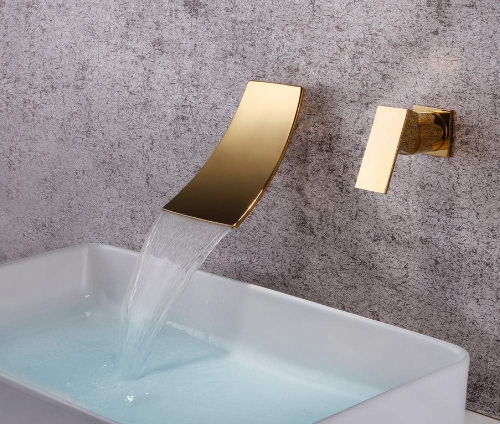 ROTOOY Diy Bathroom Sink Taps Taps Faucet Gold With Waterfall Faucet Dark Wall-Mounted Single Handle Bathtub Hot And Cold Faucet Embedded